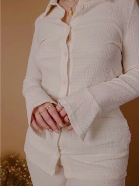 NWT MIOU MUSE Crinkled Cream Button Up
